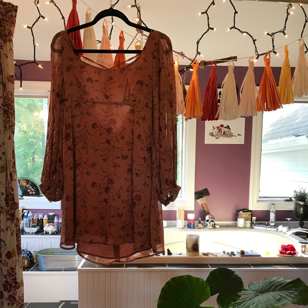 Urban Outfitters chiffon dusty pink floral dress